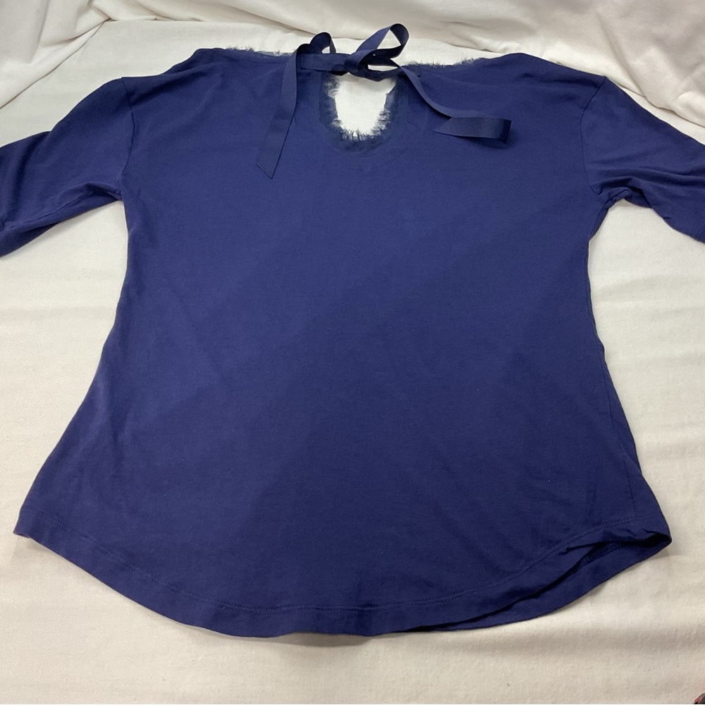 Bananna Republic Women's Navy Blue Blouse, Fringed, Back‎ Tie, Size M